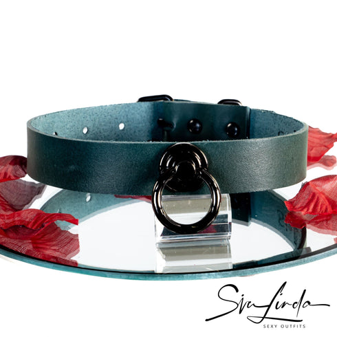 SiaLinda: BDSM Halsband Premium Vacchetta Leder aus Italien: rot, blau, grün oder schwarz, mit oder ohne Ring, Geschenkverpackung - SiaLinda.com